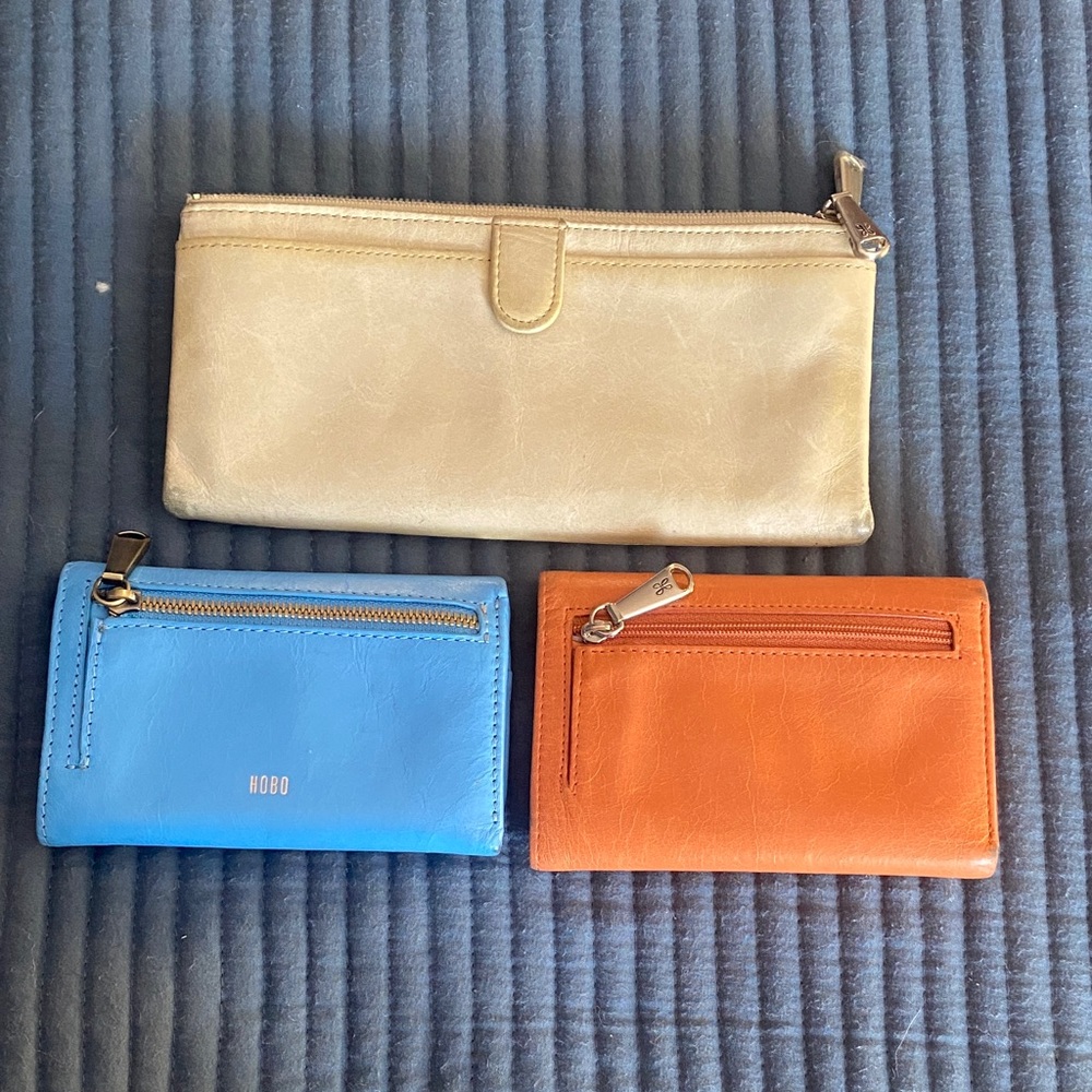 HOBO Leather Wallet Trio - Cream, Blue, and Orange